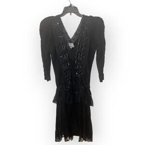 Vintage 1980's E.D. Evenings by Nancy Bracoloni black sequined dress sz 14